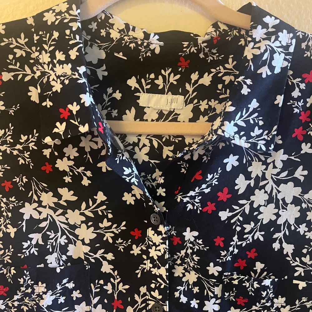 Jjill popover shirt dress buttons pockets midi beach cover  boho Coastalgranny